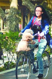 王志萍骑单车遛狗