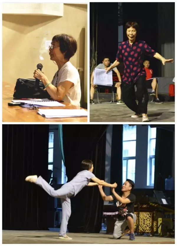 国家一级导演陈少梅在聚精会神的导戏，并亲身上阵指导