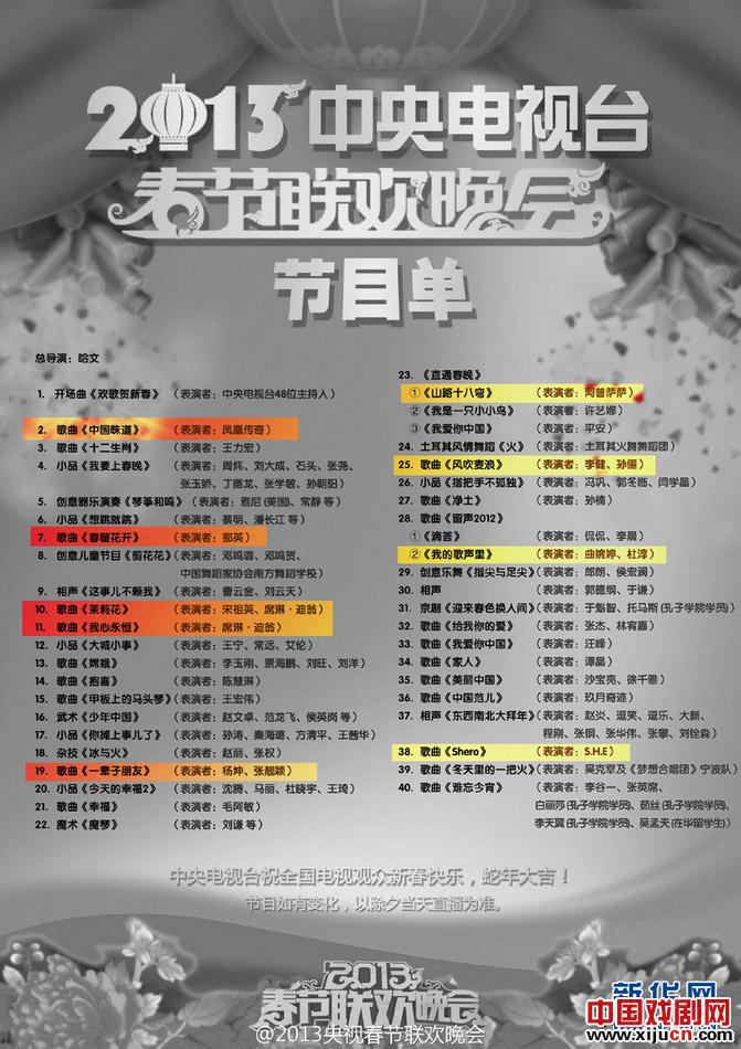 蛇年央视春晚节目单